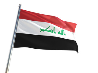 Fototapeta na wymiar Iraq National Flag waving in the wind, isolated white background. High Definition
