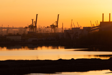 smoking pipes at sunset, pollution