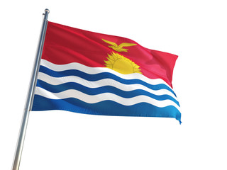 Fototapeta na wymiar Kiribati National Flag waving in the wind, isolated white background. High Definition