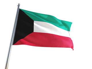 Fototapeta na wymiar Kuwait National Flag waving in the wind, isolated white background. High Definition