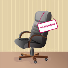 Vector illustration of office chair. Office chair and sign vacant. Recruitment