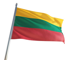 Fototapeta na wymiar Lithuania National Flag waving in the wind, isolated white background. High Definition