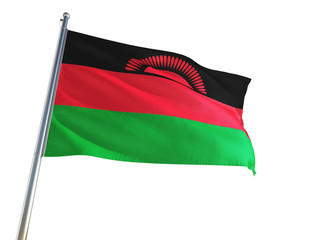 Obraz premium Malawi National Flag waving in the wind, isolated white background. High Definition