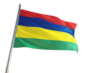 Mauritius National Flag waving in the wind, isolated white background. High Definition