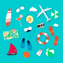 Foto op Canvas Summer holiday flat icons with lettering. Vector illustration © luxcor