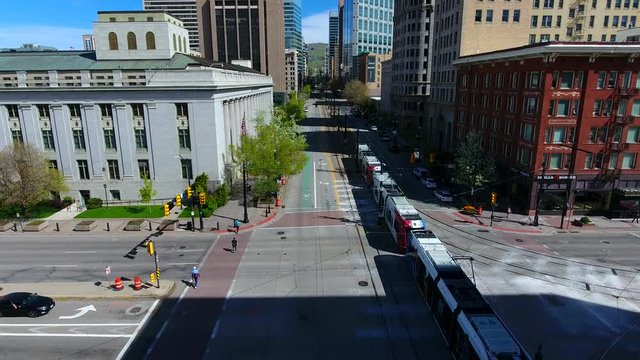 Train heading into downtown Salt Lake City Utah