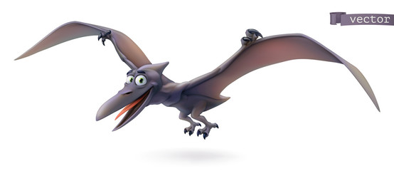 Pterodaktylus. Flugsaurier, fliegende Dinosaurier-Cartoon-Figur. Lustiges Tier 3D-Vektor-Symbol