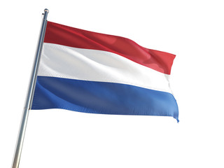 Fototapeta na wymiar Netherlands National Flag waving in the wind, isolated white background. High Definition