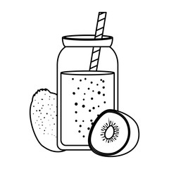 fresh kiwi exotic fruit with juice pot and straw