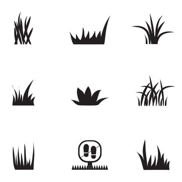 Grass Icons Set - Isolated On White Background. Grass Vector Illustration. Flat Plant Vector For Logo Design, Lawn Symbol, Herbal And Park Design. Cartoon Style