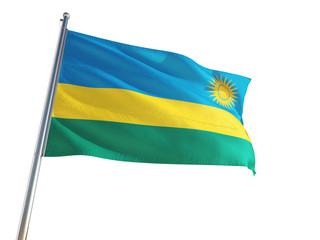 Rwanda National Flag waving in the wind, isolated white background. High Definition