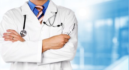 Close-up Doctor at hospital working with tablet pc