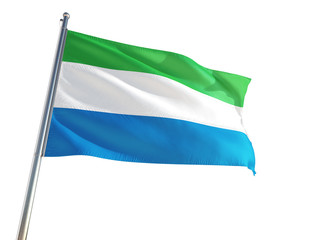 Sierra Leone National Flag waving in the wind, isolated white background. High Definition