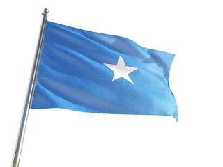 Somalia National Flag waving in the wind, isolated white background. High Definition