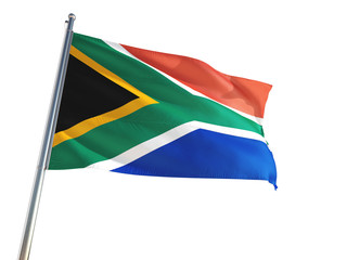 South Africa National Flag waving in the wind, isolated white background. High Definition