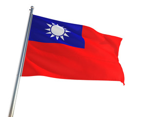 Fototapeta premium Taiwan National Flag waving in the wind, isolated white background. High Definition