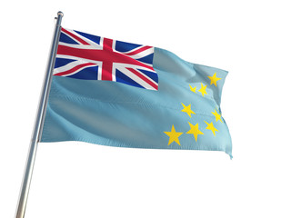 Tuvalu National Flag waving in the wind, isolated white background. High Definition
