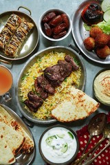 Ramadan food or feast /Iftar party dinner  buffet, overhead view