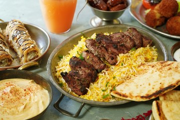 Ramadan food feast background  /Iftar party concept, selective focus