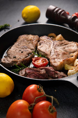 Colorful beef steak and vegetable steaks