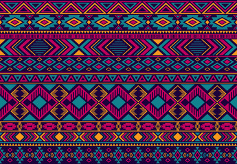 Boho pattern tribal ethnic motifs geometric seamless vector background. Rich indian tribal motifs clothing fabric textile print traditional design with triangle and rhombus shapes.