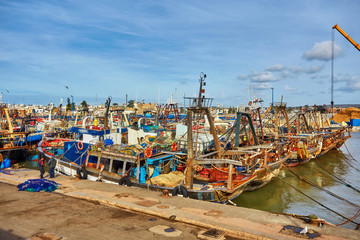 Lots of blue fishing boats in the port of Essaouira