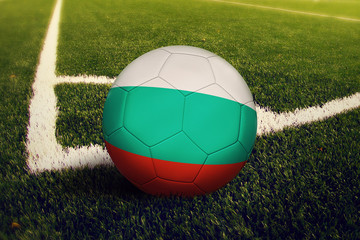 Bulgaria ball on corner kick position, soccer field background. National football theme on green...