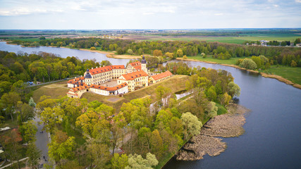 Obraz premium Aerial panorama of Medieval castle in Nesvizh. Belarus