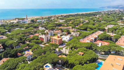 Fototapeta na wymiar Barcelona. Aerial view in Castelldefels, coastal village of Barcelona. Drone Photo