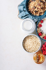 Granola breakfast in ceramic bowl