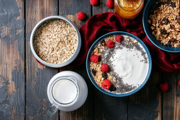 Granola breakfast in ceramic bowl