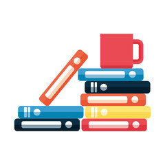 books stacked and coffee cup