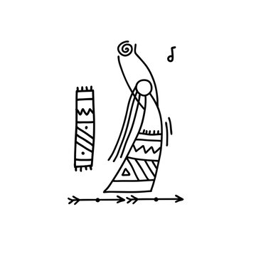 dancing figure with ethnic pattern, black lines clip art preview