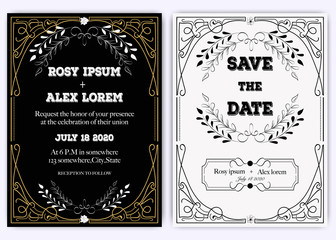 Wedding invitation card Floral hand drawn frame .