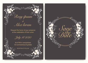 Fototapeta na wymiar Wedding invitation card Floral hand drawn frame .