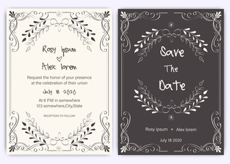 Wedding invitation card Floral hand drawn frame .