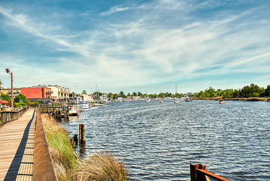 The boardwalk on the river in Georgetown, South Carolina.