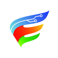 Letter E Wings Tech Logo Vector