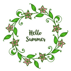 Vector illustration various leaf flower frame blooms for invitation card hello summer