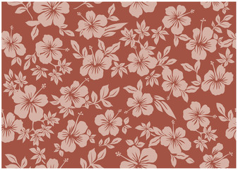 Seamless hibiscus illustration pattern, brown, background image of southern country and hawaii and tropical image | apparel, textile - obrazy, fototapety, plakaty