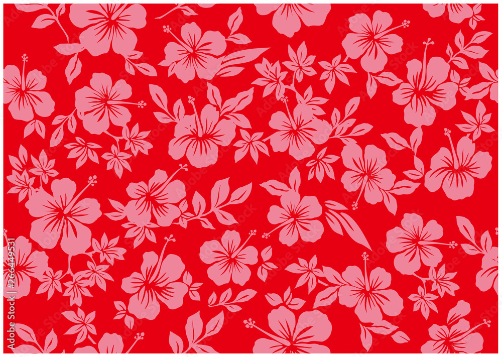 Wall mural seamless hibiscus illustration pattern, red ,background image of southern country and hawaii and tro