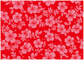 Seamless hibiscus illustration pattern, red ,background image of southern country and hawaii and tropical image | apparel, textile - obrazy, fototapety, plakaty