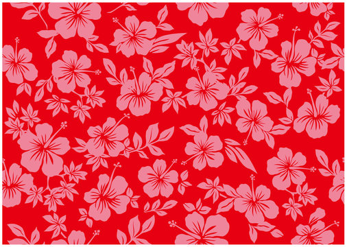 Fototapeta Seamless hibiscus illustration pattern, red ,background image of southern country and hawaii and tropical image   apparel, textile