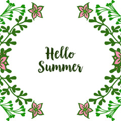 Vector illustration artwork of leaf wreath frame for greeting card of hello summer