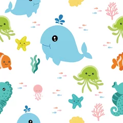 Behang Naadloze patroon met zeedieren. © VectorBoyZ