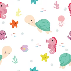 Peel and stick wall murals Sea animals Seamless pattern with sea animals. 