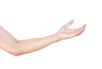 Fototapeta premium Man hands holding something on white background for product advertising concept