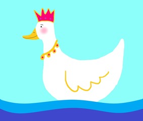 Princess duck illustration- white duck wearing a crown and jewels 