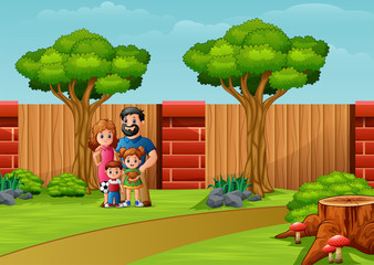 Funny cartoon family in the city park