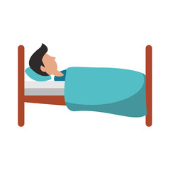Man sleeping on bed sideview cartoon